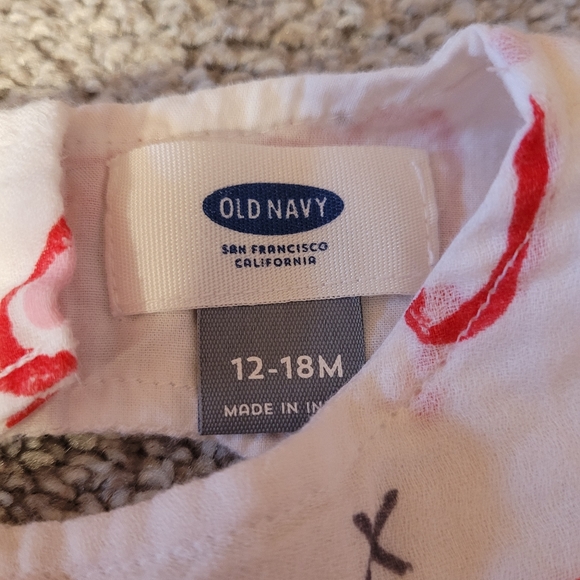 Old Navy 12-18M Dress White Pink Red Hearts Lined Short Sleeve - Picture 4 of 4